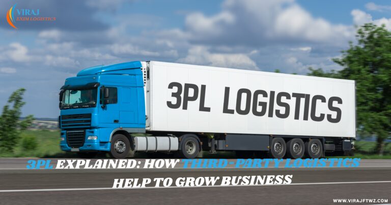 The image is titled '3PL Explained: How Third-Party Logistics Help to Grow Business.' The truck represents the logistics industry, showcasing the concept of third-party logistics in action.