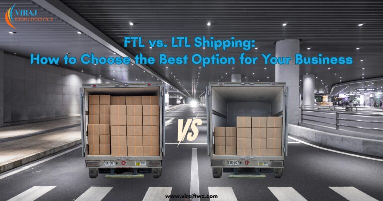 FTL vs LTL shipping comparison showing a fully loaded truck and a partially loaded truck, explaining how businesses choose between full truckload and less-than-truckload freight.